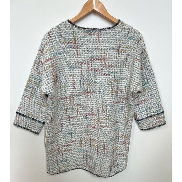 Anthro Vilagallo Knit Tweed Jacket Long Cardigan Sweater Fringe size 42 / US 10 - Picture 2 of 12